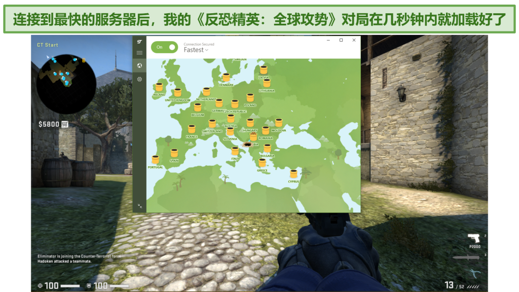 Screenshot of playing CS:GO with TunnelBear VPN