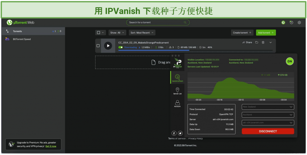 Graphic showing IPVanish and utorrent