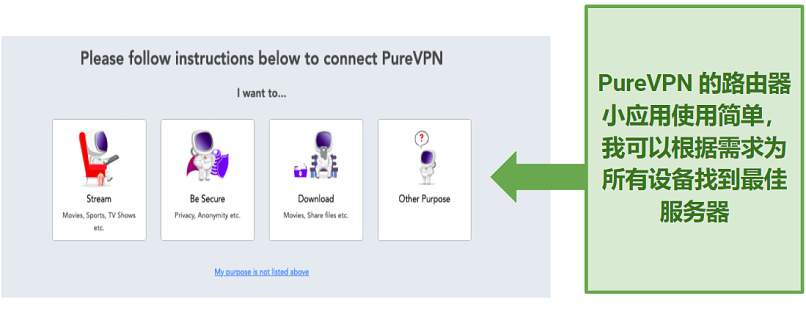 Graphic showing PureVPN's router applet server options