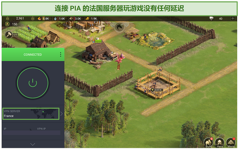 Screenshot of gaming with PIA's France server