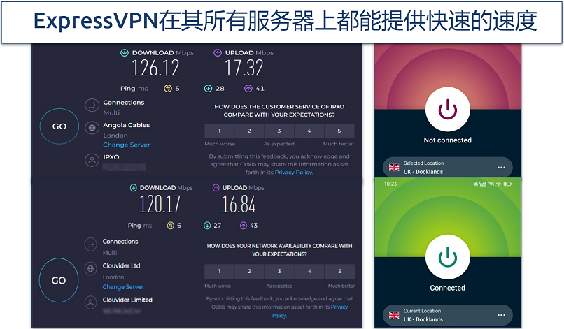 Screenshot of ExpressVPN's speed test results on Android