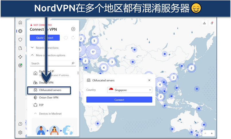 Screenshot showing NordVPN's obfuscated servers