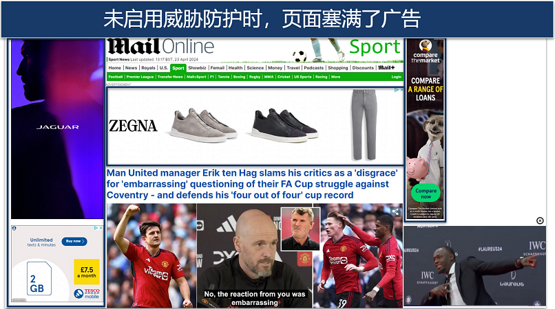 Screenshot of Mail Online with lots of ads showing