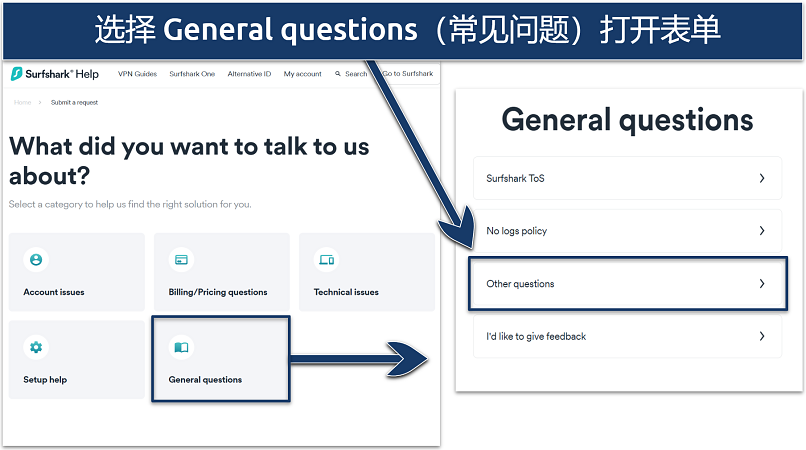 Screenshots showing how to open a request form