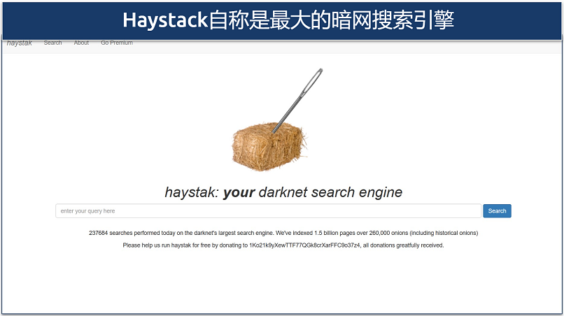 Image showing the landing page of Haystack browser