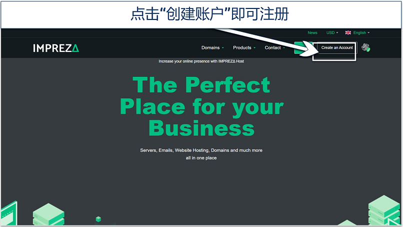 Image showing the landing page of Impreza hosting onion website