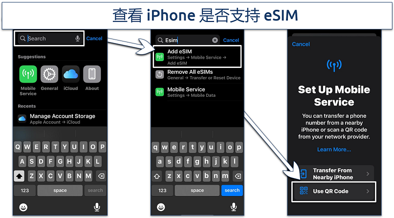 Screenshot of eSIM setup on iPhone