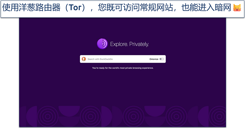 Screenshot of the Tor Browser homepage