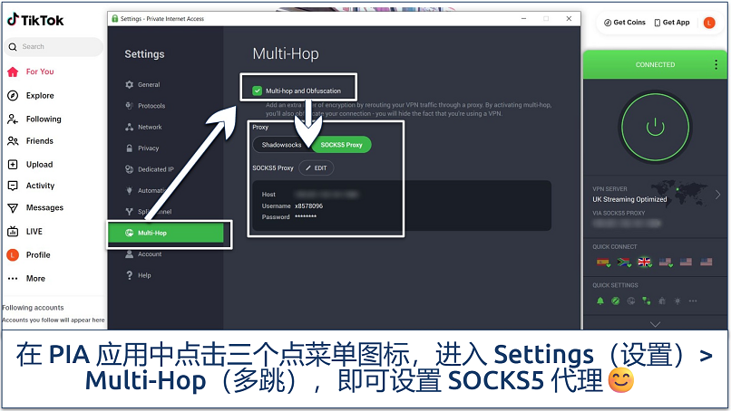 A screenshot showing how to enable PIA's SOCKS5 Proxy